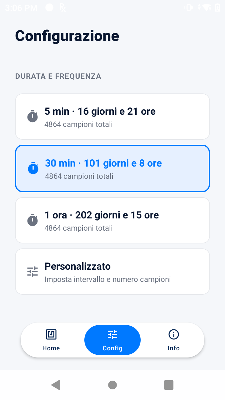 Configurazione di durata e intervallo di campionamento