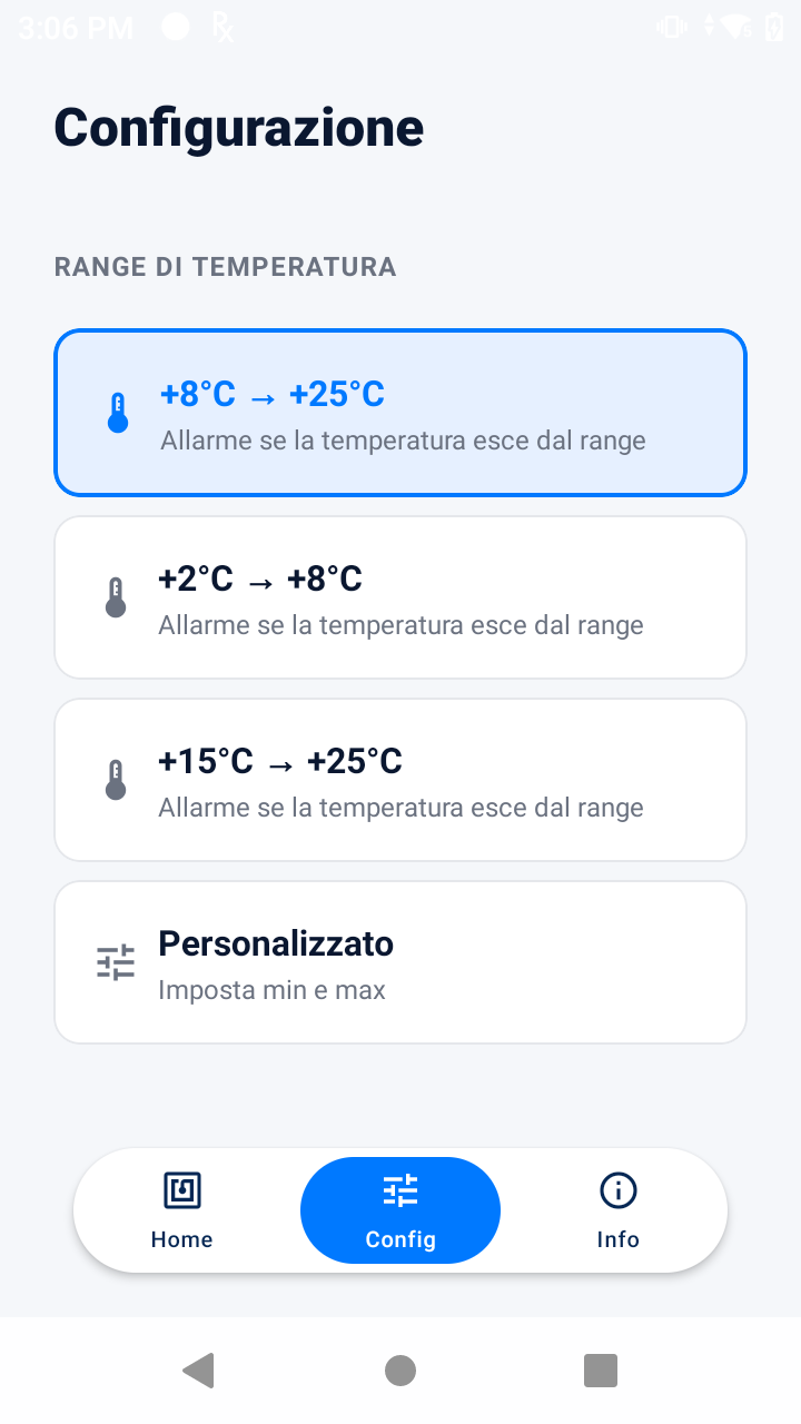 Configurazione del range di temperatura