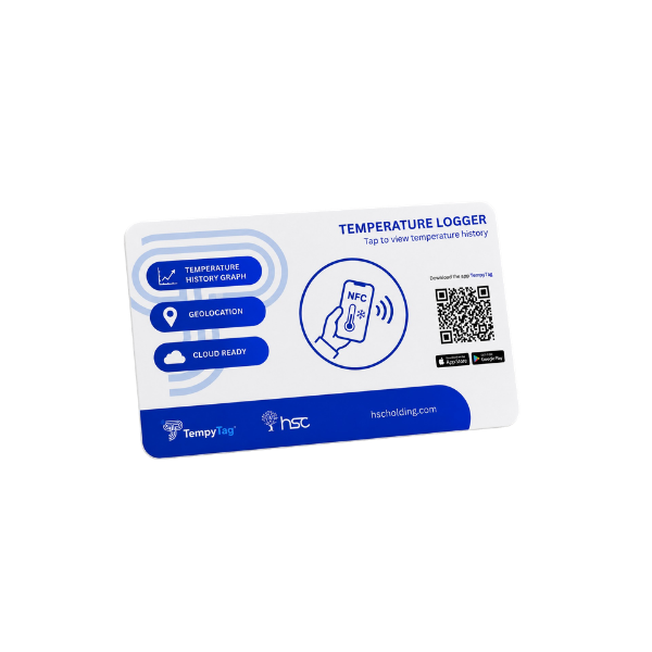 Etichetta adesiva TempyTag con QR code e indicazioni per leggere la temperatura via NFC